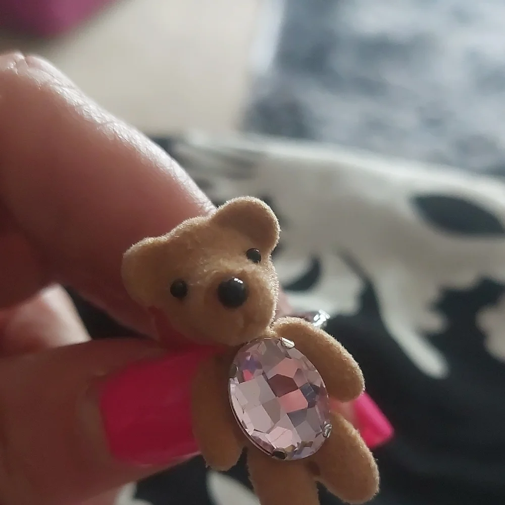 Whimsical Brown and Purple Teddy Bear Jewelry Ring